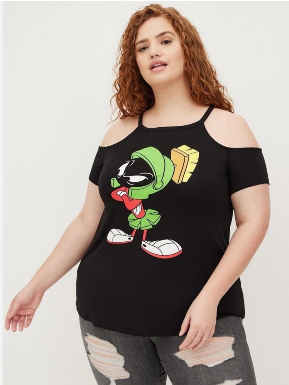 Torrid Looney Tunes Marvin The Martian Graphic Cartoon Cold Shoulder Top Shirt